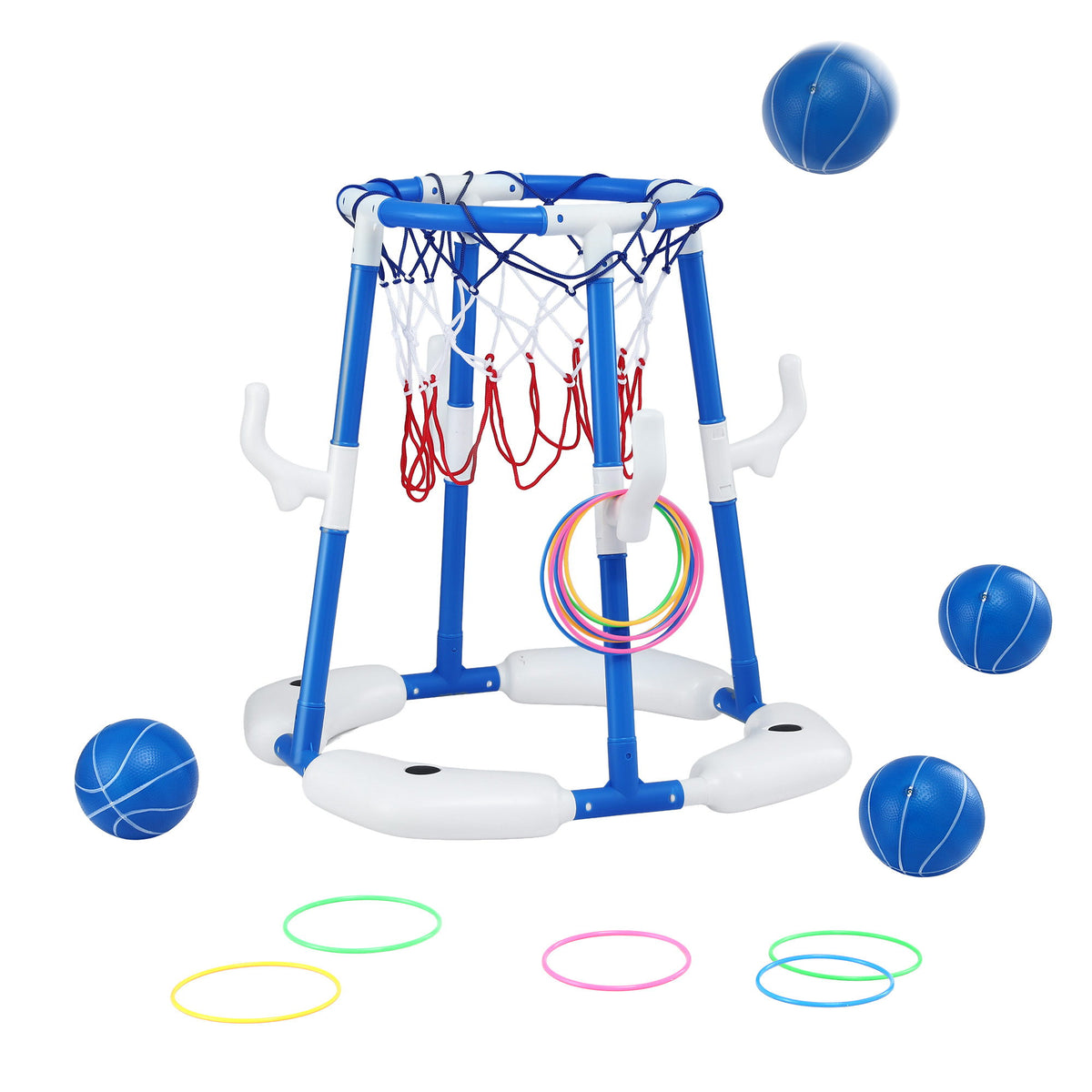 Keezi Kids Basketball Hoop with 4 balls Ring Toss Sports Pool Toys Blue PLAY-BAS-HOOP-WTR-BU