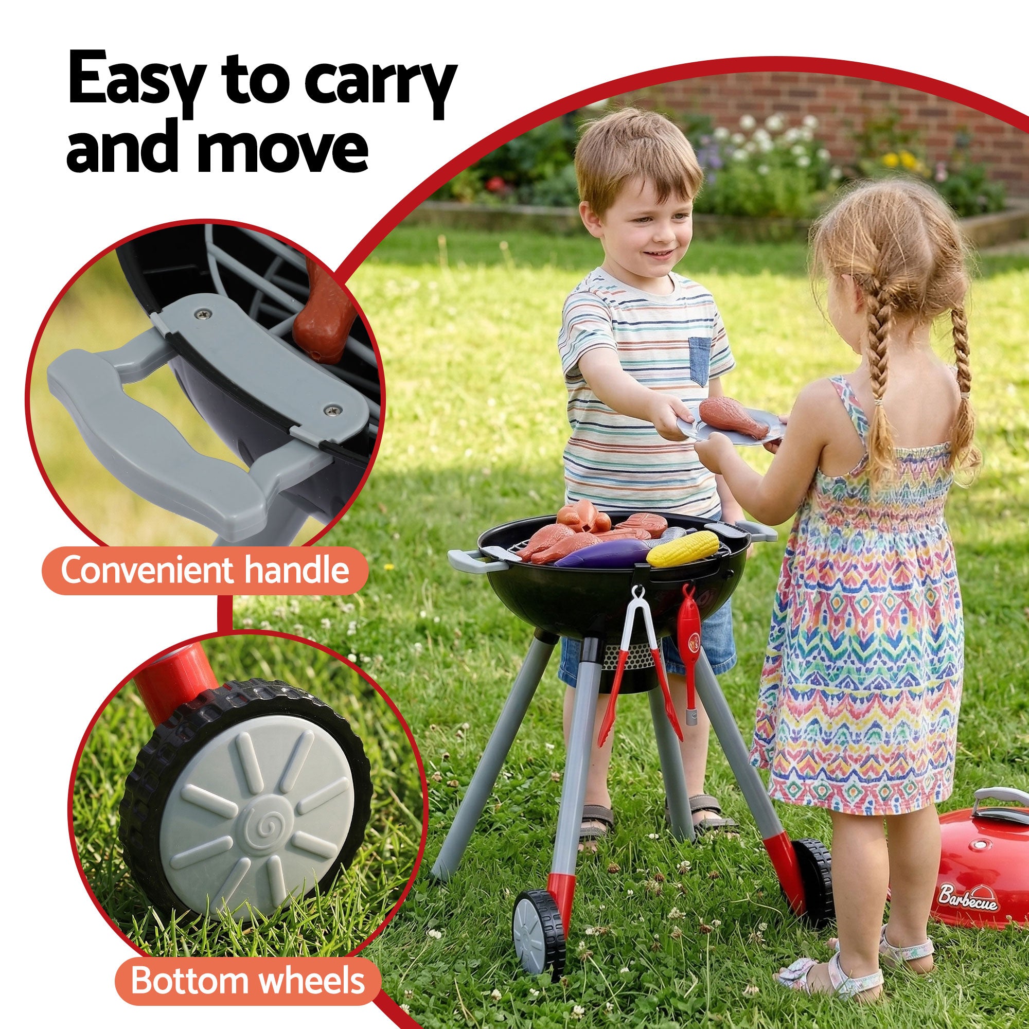 Keezi Kids Pretend Kitchen BBQ Playset Role Play Toy with charcoal Play Food Cup PLAY-BBQ-BK