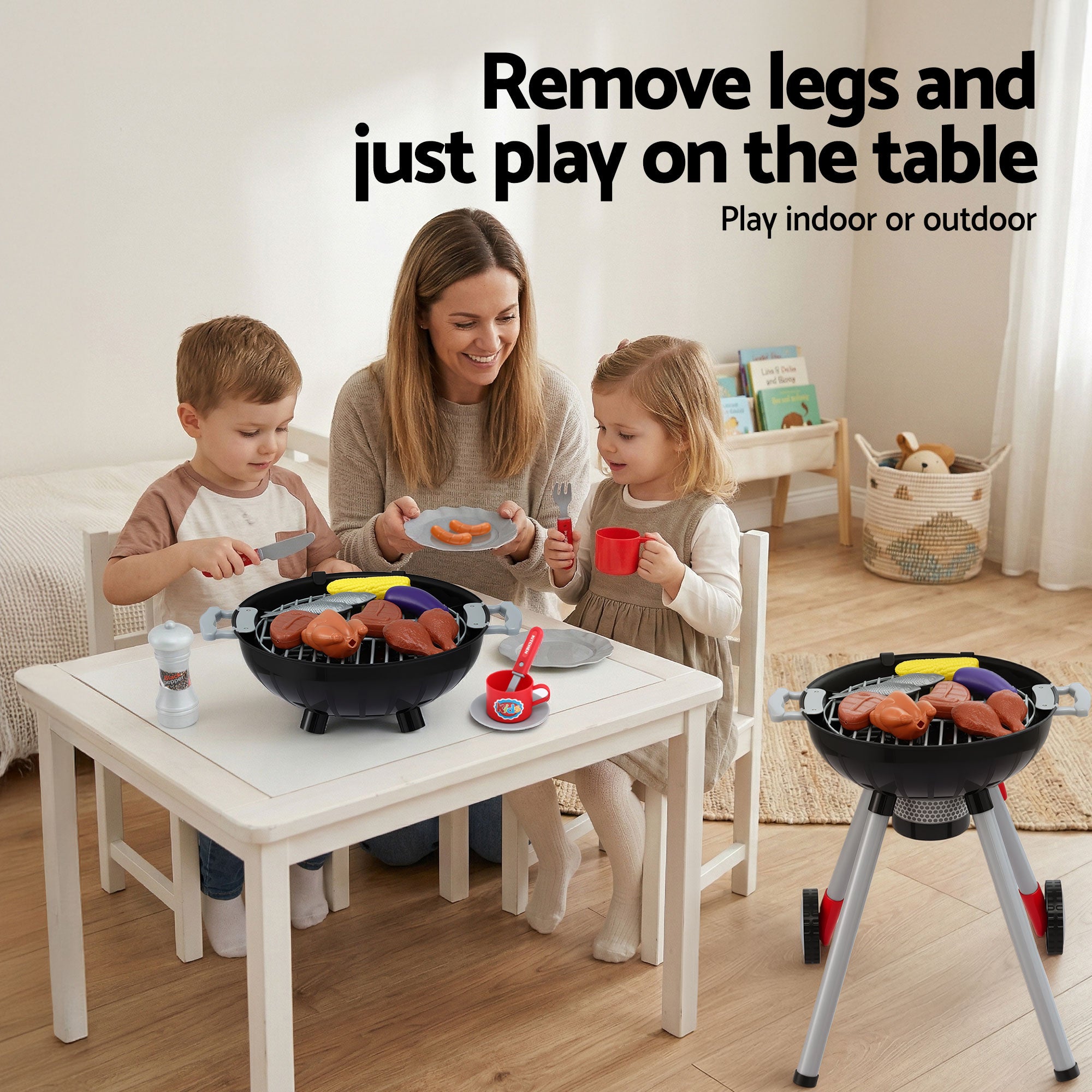 Keezi Kids Pretend Kitchen BBQ Playset Role Play Toy with charcoal Play Food Cup PLAY-BBQ-BK