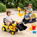 Keezi Kids Ride On Toy Car Bulldozer and Digger with Helmet Outdoor Sandpit Toys Yellow PLAY-CAR-BULXDIG