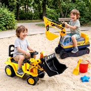 Keezi Kids Ride On Toy Car Bulldozer and Digger with Helmet Outdoor Sandpit Toys Yellow PLAY-CAR-BULXDIG