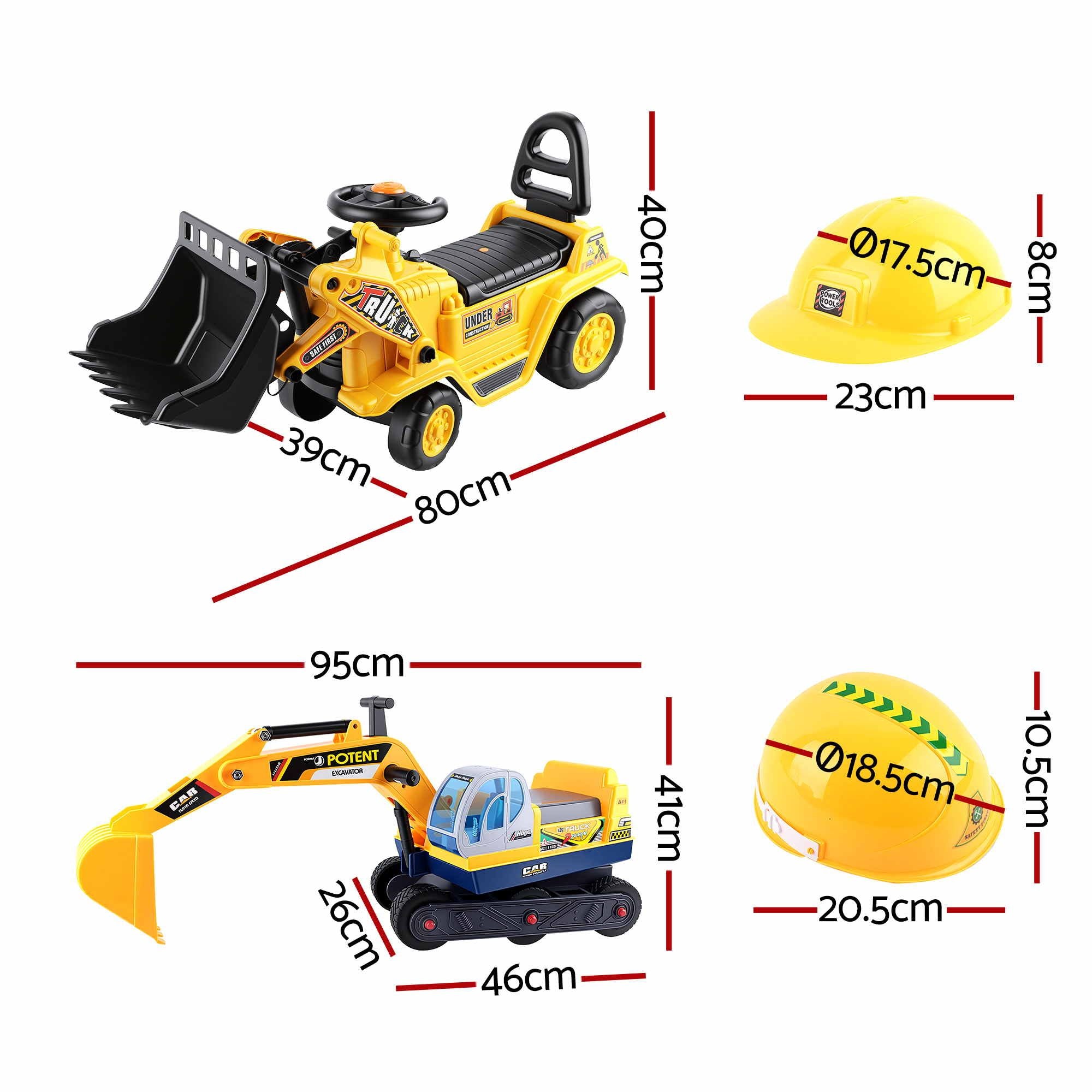 Keezi Kids Ride On Toy Car Bulldozer and Digger with Helmet Outdoor Sandpit Toys Yellow PLAY-CAR-BULXDIG