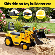 Keezi Kids Ride On Toy Car Bulldozer and Digger with Helmet Outdoor Sandpit Toys Yellow PLAY-CAR-BULXDIG