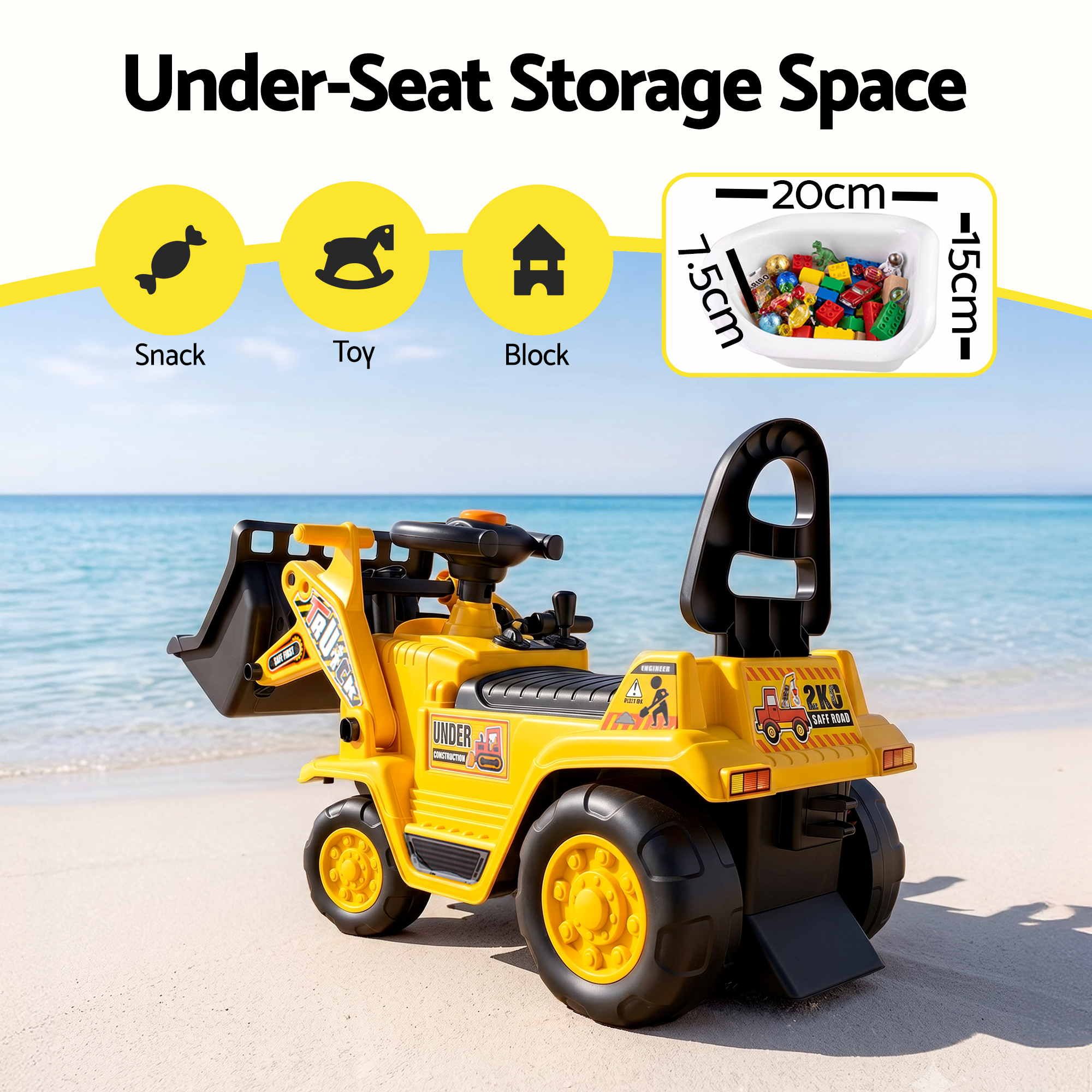 Keezi Kids Ride On Toy Car Bulldozer and Digger with Helmet Outdoor Sandpit Toys Yellow PLAY-CAR-BULXDIG