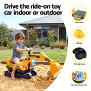 Keezi Kids Ride On Toy Car Bulldozer and Digger with Helmet Outdoor Sandpit Toys Yellow PLAY-CAR-BULXDIG