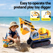 Keezi Kids Ride On Toy Car Bulldozer and Digger with Helmet Outdoor Sandpit Toys Yellow PLAY-CAR-BULXDIG