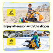 Keezi Kids Ride On Toy Car Bulldozer and Digger with Helmet Outdoor Sandpit Toys Yellow PLAY-CAR-BULXDIG