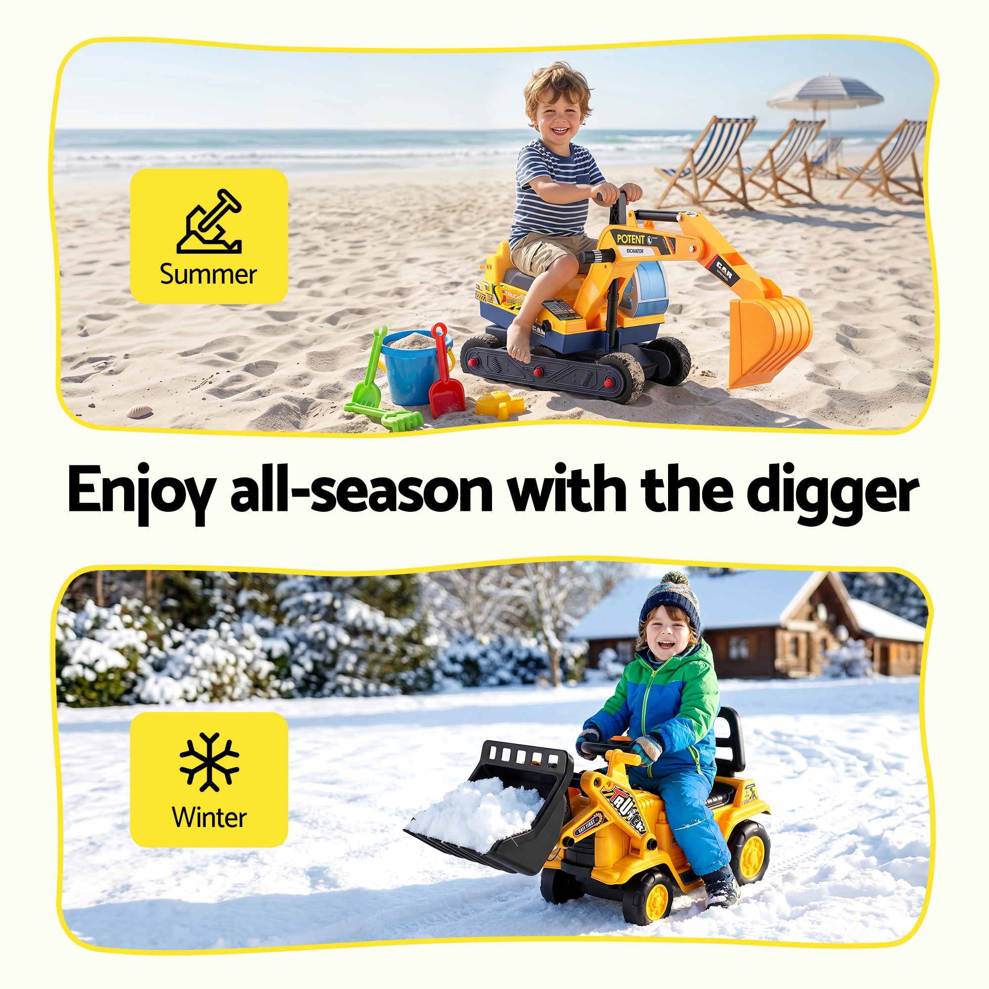Keezi Kids Ride On Toy Car Bulldozer and Digger with Helmet Outdoor Sandpit Toys Yellow PLAY-CAR-BULXDIG
