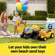 Keezi Kids Ride On Toy Car Bulldozer and Digger with Helmet Outdoor Sandpit Toys Yellow PLAY-CAR-BULXDIG