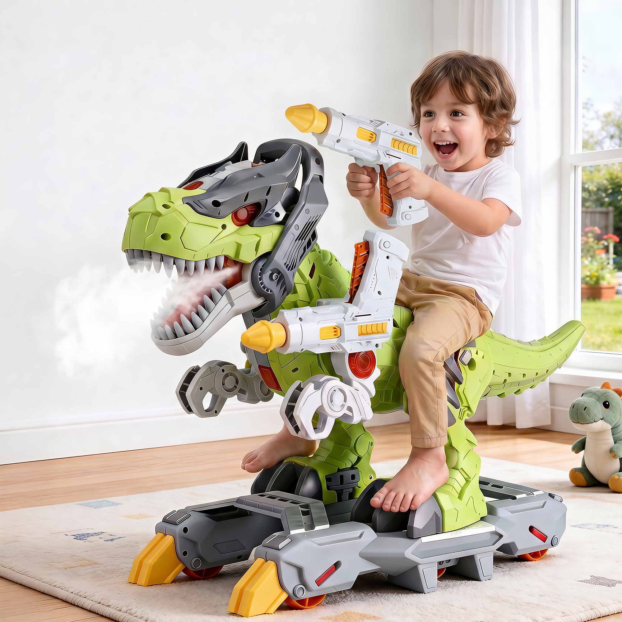 Keezi Kids Dinosaur Ride On Push Car Toy with Spray Function Indoor Outdoor Toys PLAY-CAR-DSR-GN