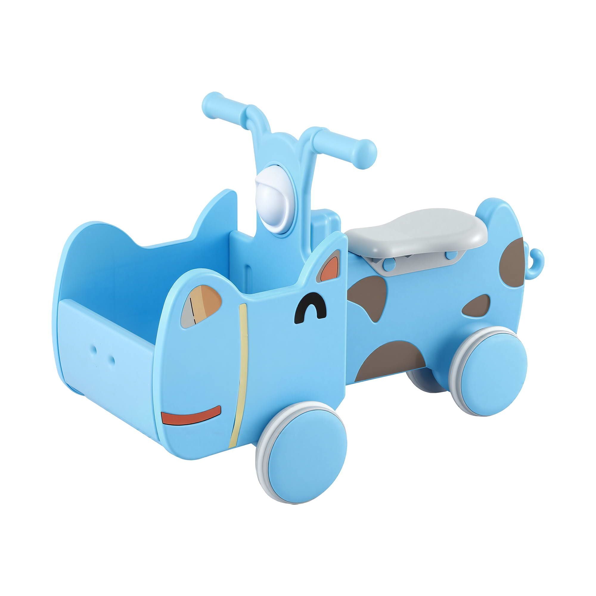 KEEZI Kids Ride On Push Car Toys with Storage Space Animal Stickers Blue 67CMX43CM PLAY-CAR-RHO-BU