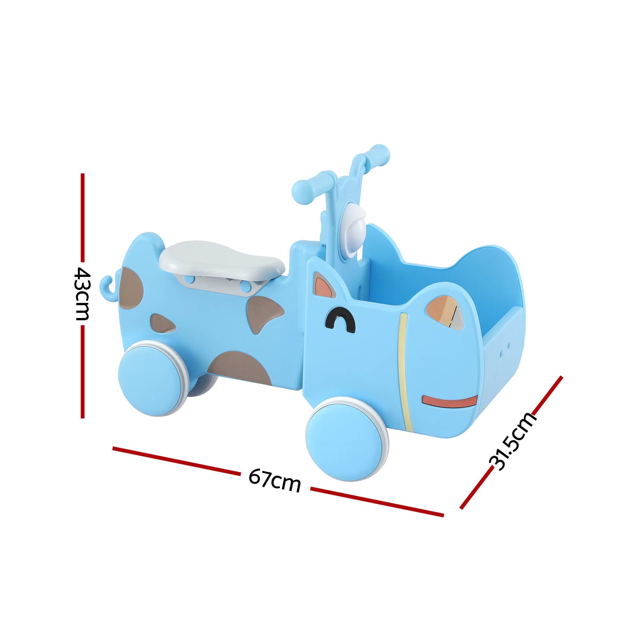 KEEZI Kids Ride On Push Car Toys with Storage Space Animal Stickers Blue 67CMX43CM PLAY-CAR-RHO-BU
