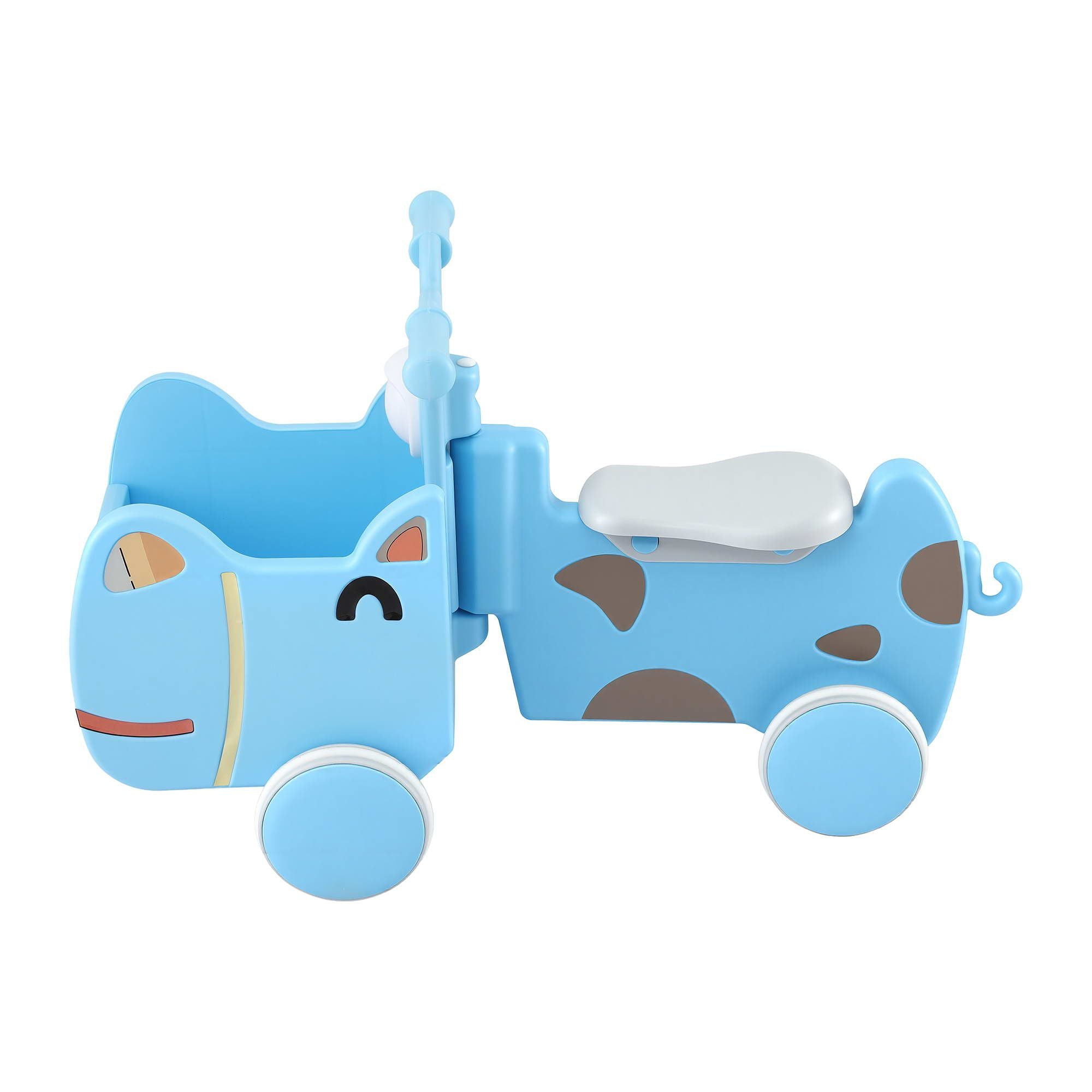 KEEZI Kids Ride On Push Car Toys with Storage Space Animal Stickers Blue 67CMX43CM PLAY-CAR-RHO-BU