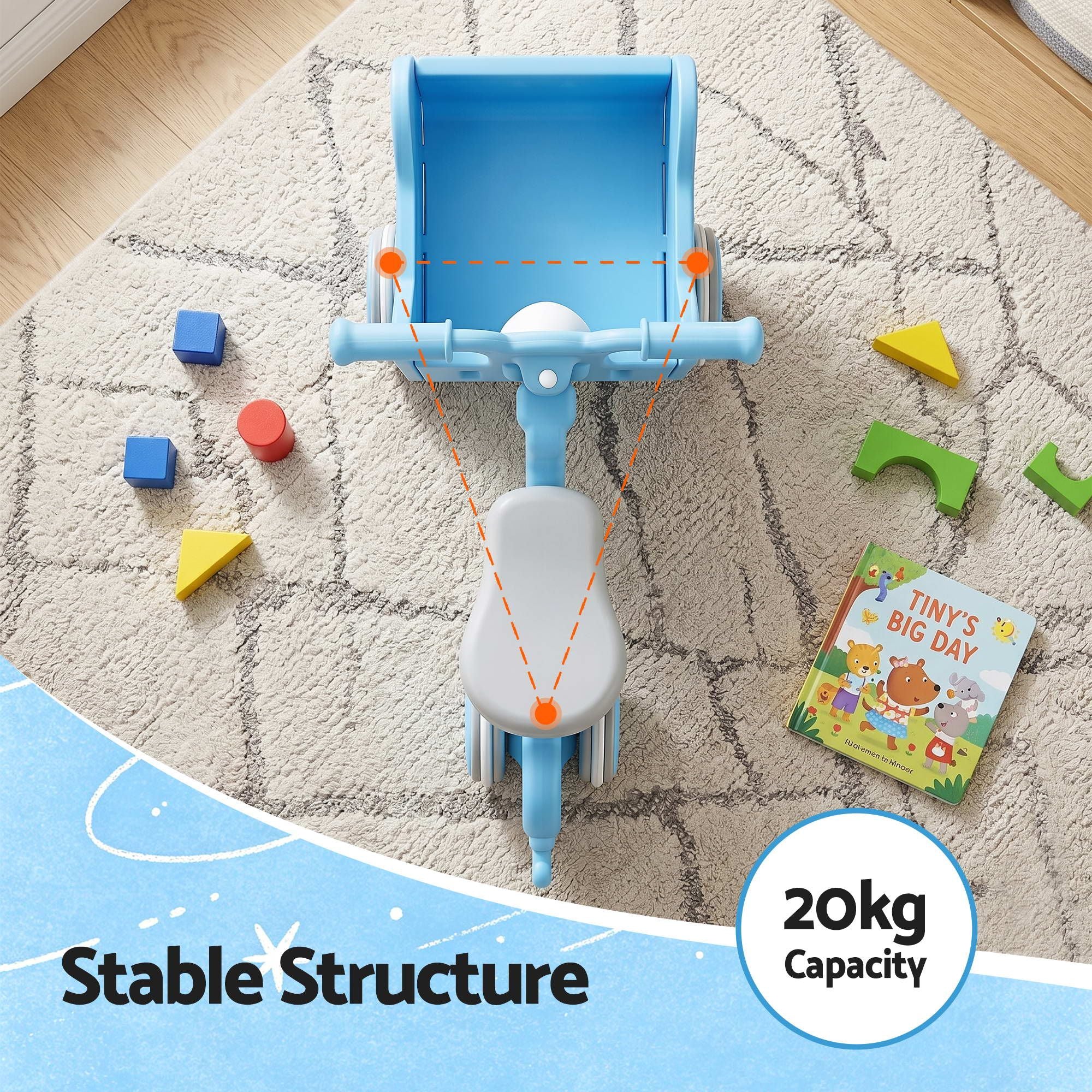 KEEZI Kids Ride On Push Car Toys with Storage Space Animal Stickers Blue 67CMX43CM PLAY-CAR-RHO-BU