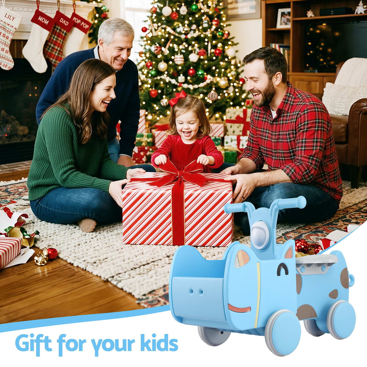 KEEZI Kids Ride On Push Car Toys with Storage Space Animal Stickers Blue 67CMX43CM PLAY-CAR-RHO-BU