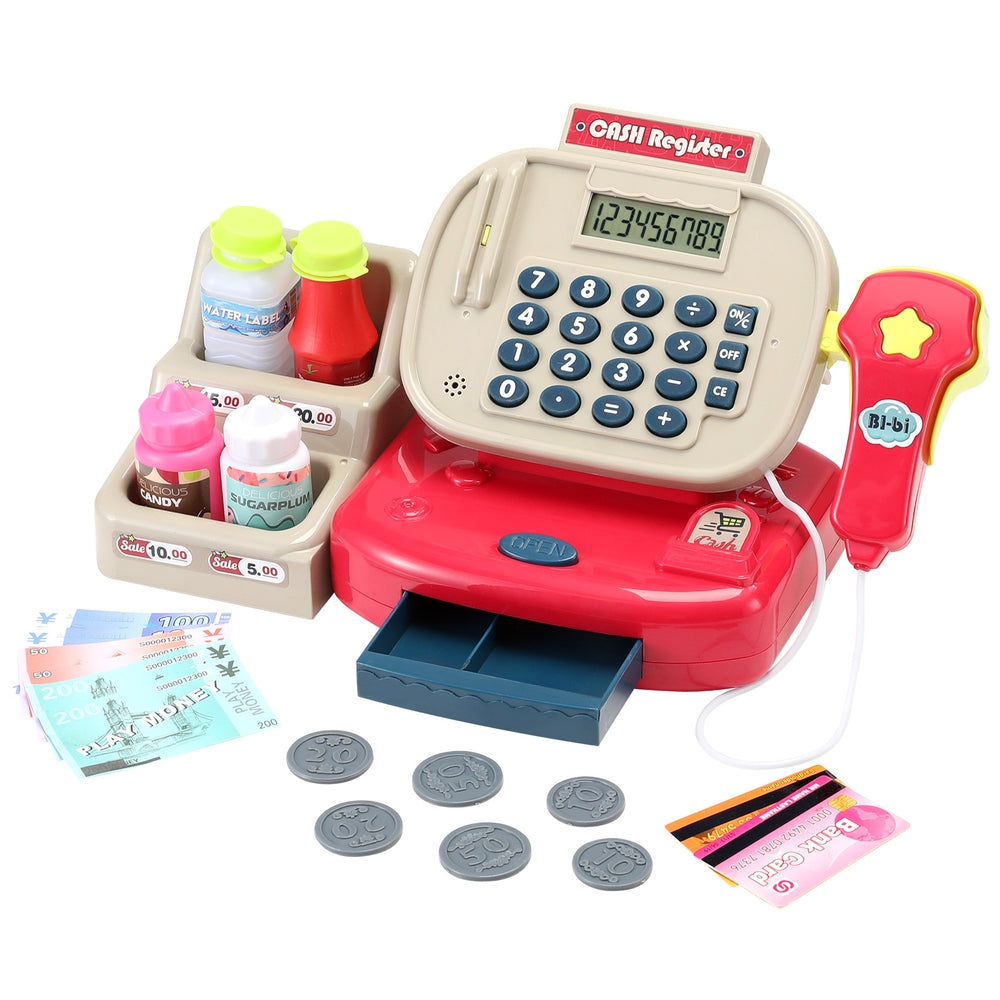Keezi Kids Cash Register Calculator Pretend Play Shops Money Checkout Toys Set PLAY-CASH-CFL