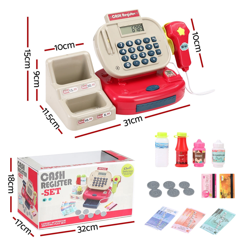 Keezi Kids Cash Register Calculator Pretend Play Shops Money Checkout Toys Set PLAY-CASH-CFL