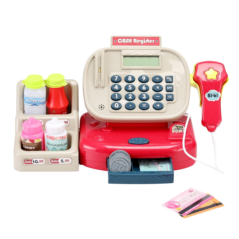 Keezi Kids Cash Register Calculator Pretend Play Shops Money Checkout Toys Set PLAY-CASH-CFL