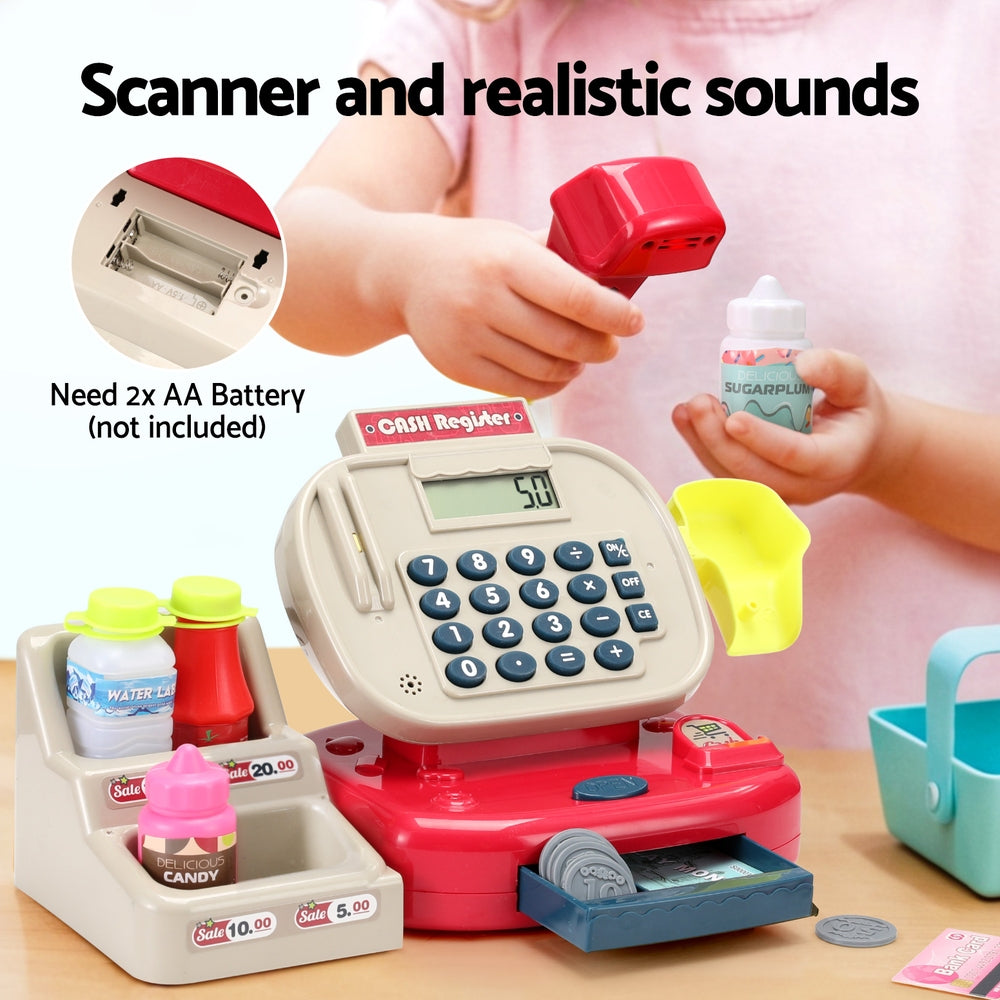 Keezi Kids Cash Register Calculator Pretend Play Shops Money Checkout Toys Set PLAY-CASH-CFL