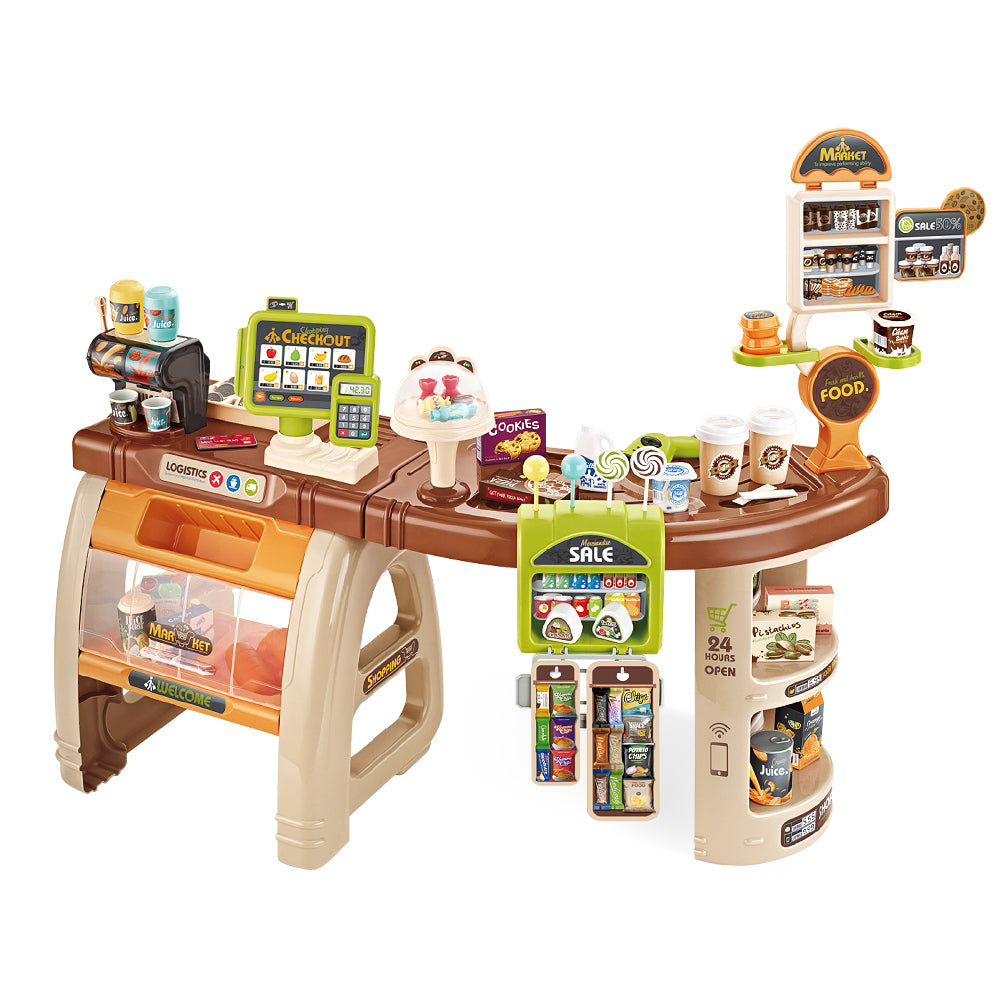 Keezi Kids Pretend Role Play Grocery Supermarket 52 Piece Playset Cash Register PLAY-CHECKSTAND-52PCS
