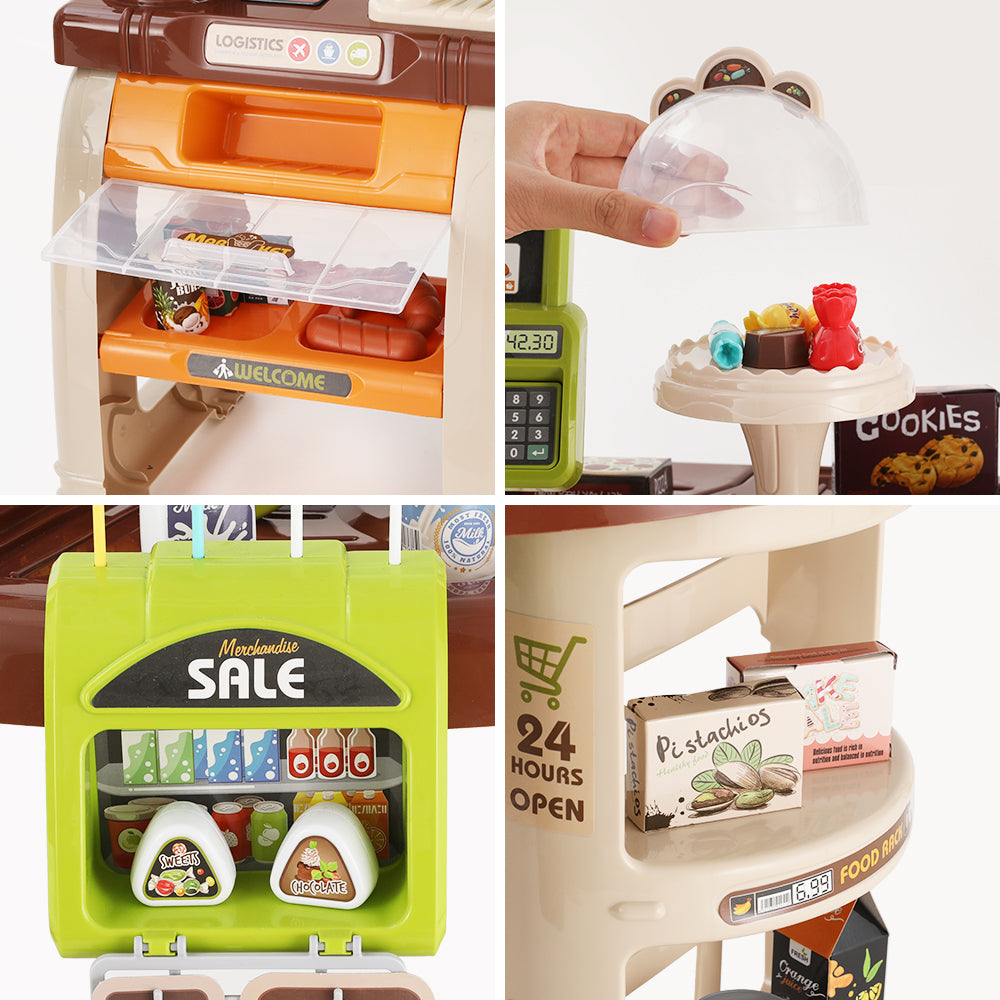 Keezi Kids Pretend Role Play Grocery Supermarket 52 Piece Playset Cash Register PLAY-CHECKSTAND-52PCS