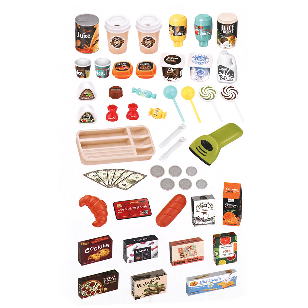 Keezi Kids Pretend Role Play Grocery Supermarket 52 Piece Playset Cash Register PLAY-CHECKSTAND-52PCS