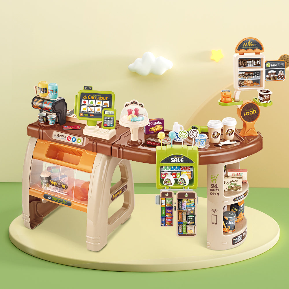 Keezi Kids Pretend Role Play Grocery Supermarket 52 Piece Playset Cash Register PLAY-CHECKSTAND-52PCS