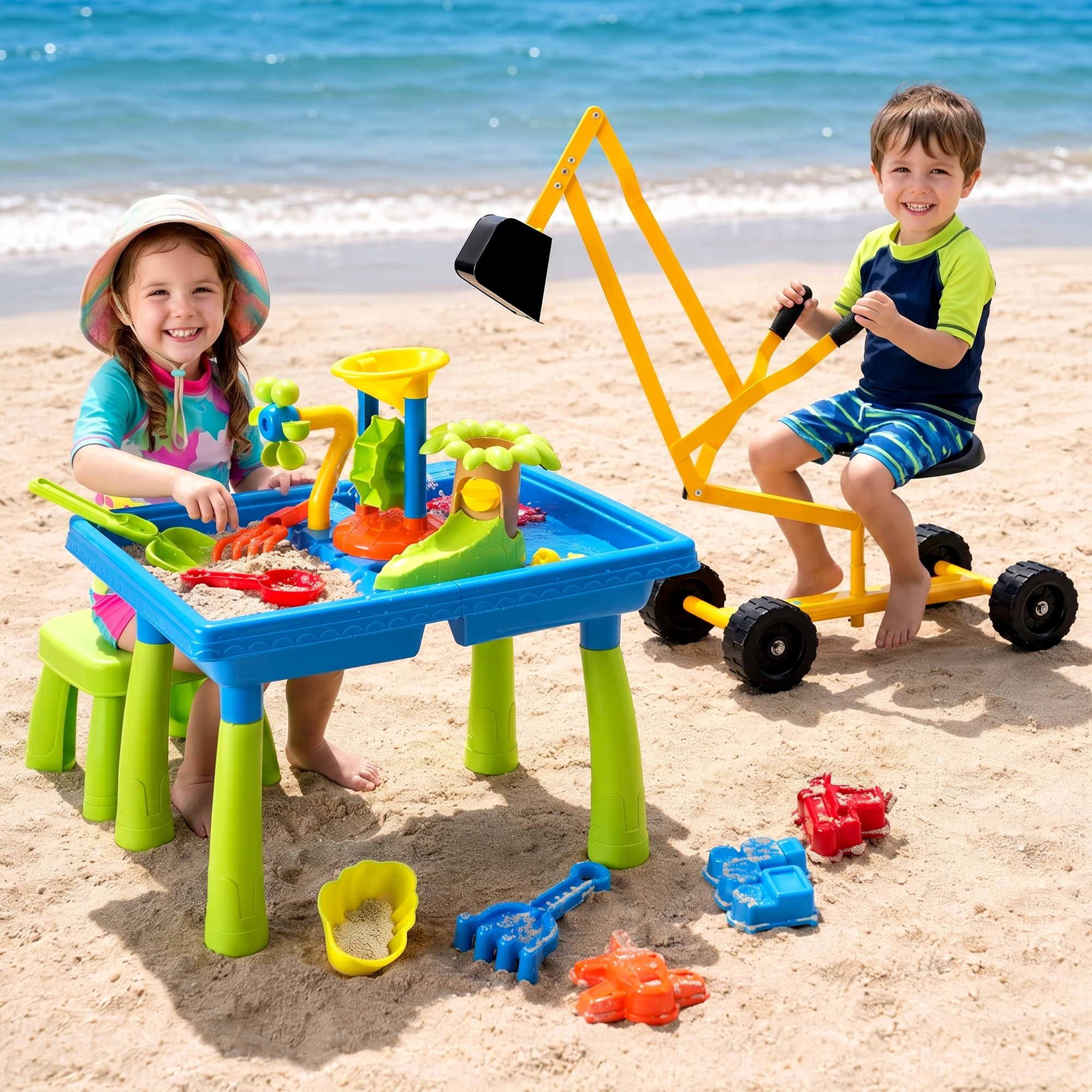 Keezi Ride On Digger with Sand and Water Table Sandpit Toys Set PLAY-DIGGER-WIND