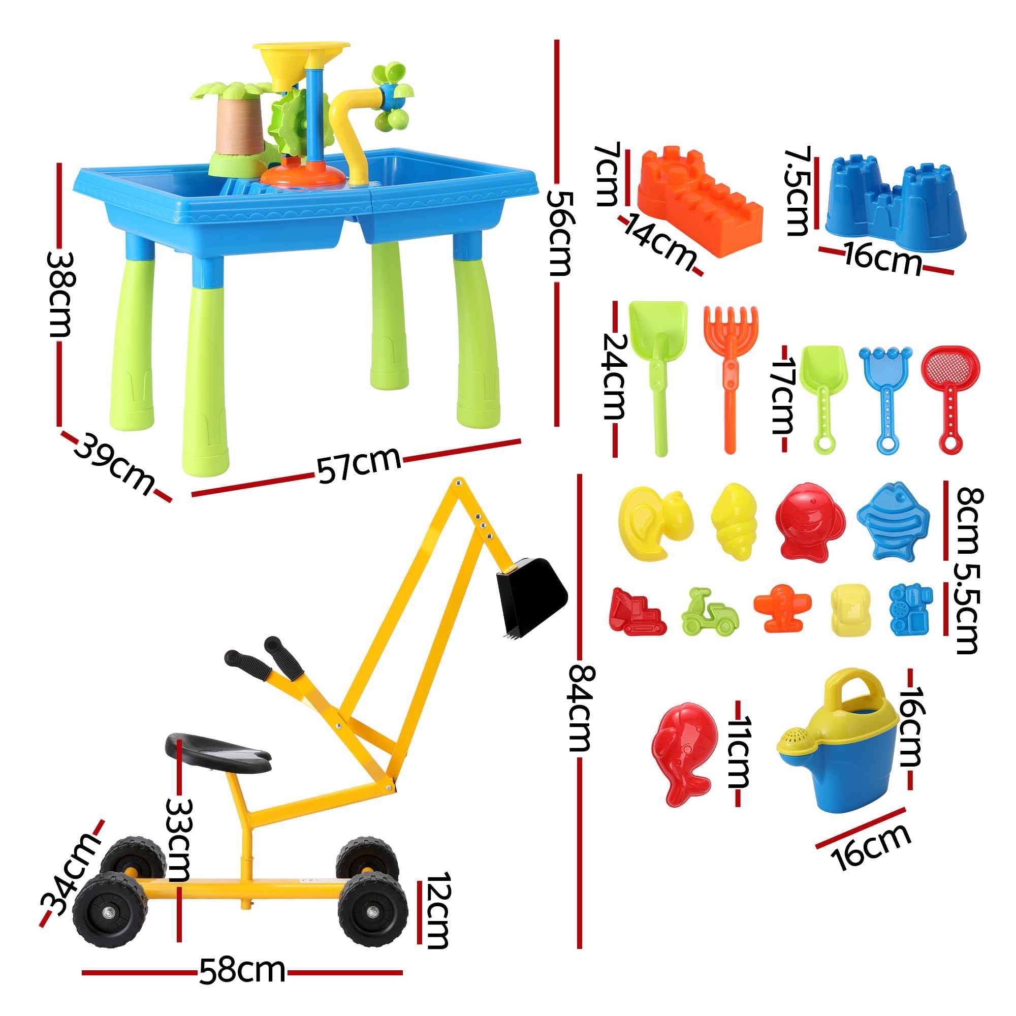 Keezi Ride On Digger with Sand and Water Table Sandpit Toys Set PLAY-DIGGER-WIND