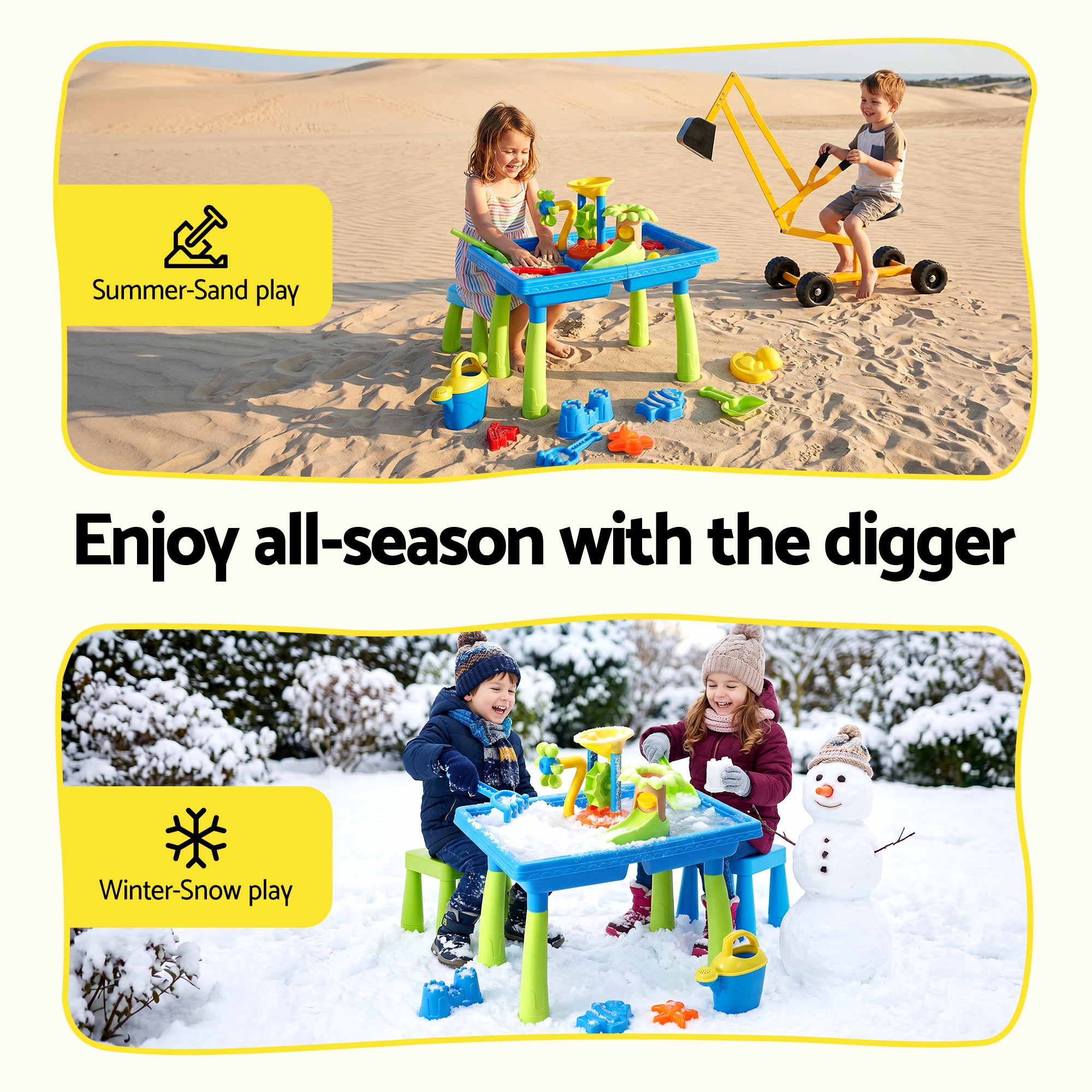 Keezi Ride On Digger with Sand and Water Table Sandpit Toys Set PLAY-DIGGER-WIND