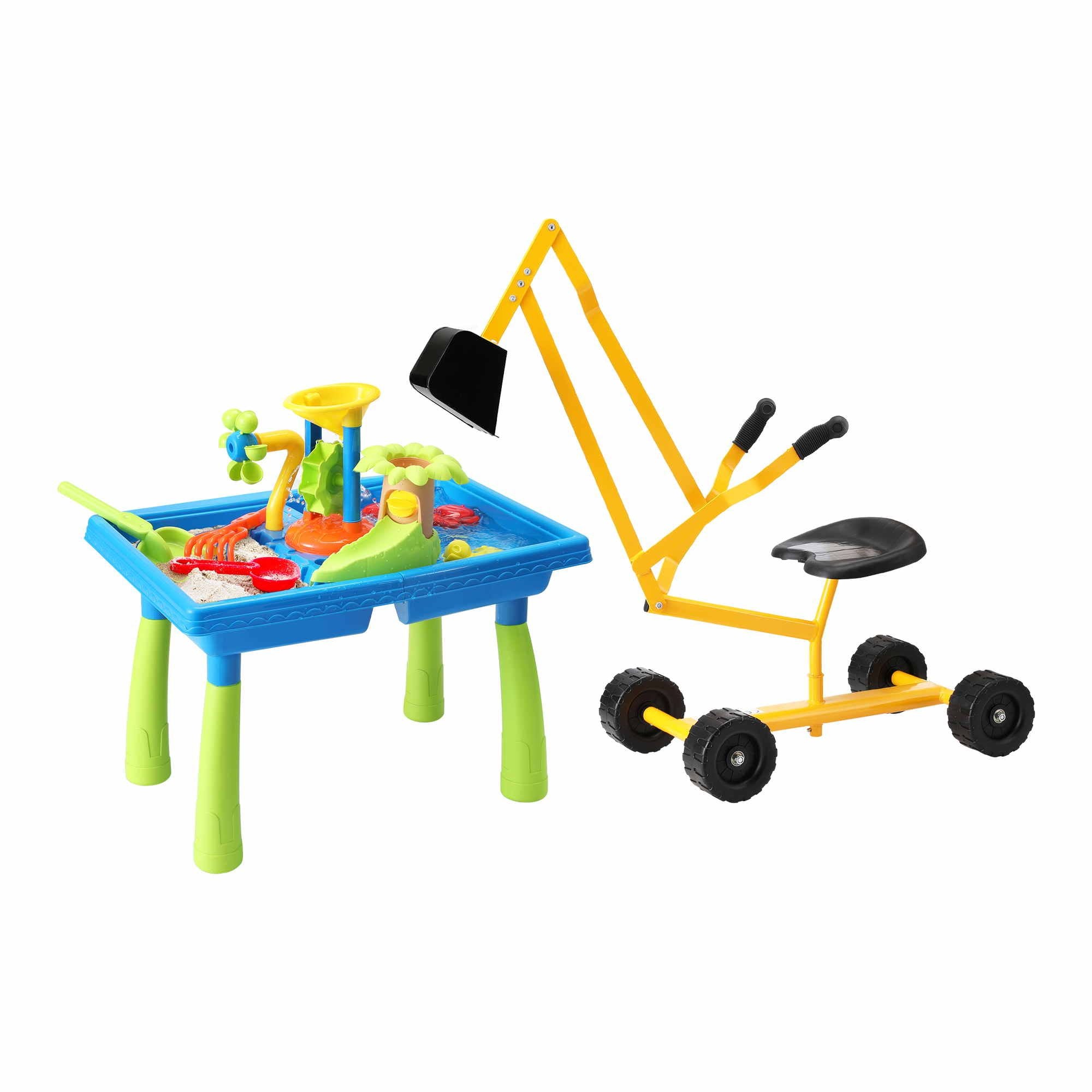 Keezi Ride On Digger with Sand and Water Table Sandpit Toys Set PLAY-DIGGER-WIND