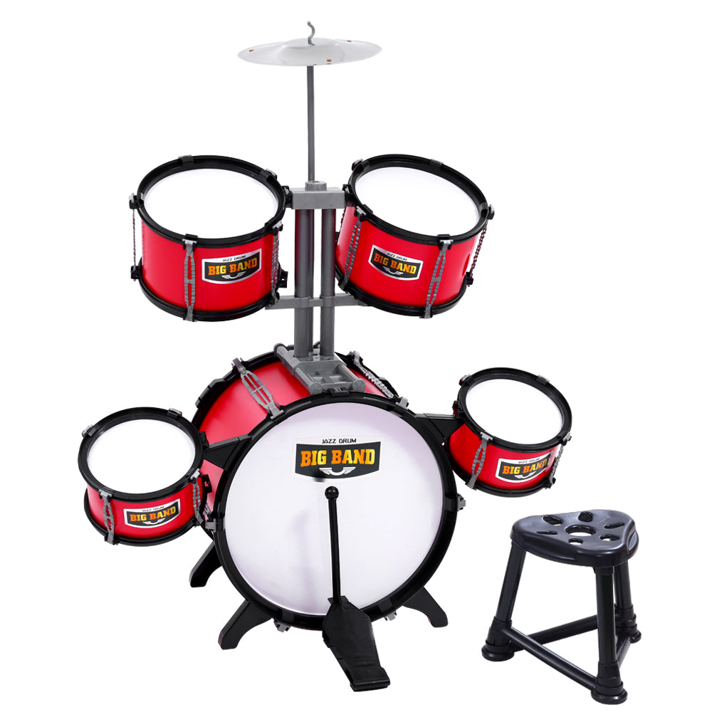 Keezi Kids 7 Drum Set Junior Drums Kit Musical Play Toys Childrens Mini Big Band PLAY-DRUM-7-RD