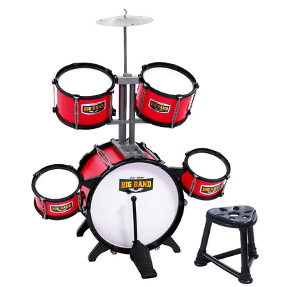 Keezi Kids 7 Drum Set Junior Drums Kit Musical Play Toys Childrens Mini Big Band PLAY-DRUM-7-RD