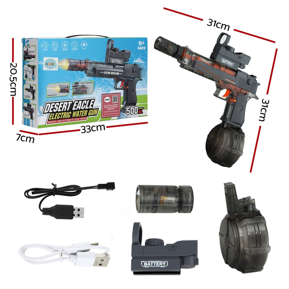 Keezi Kids Adult Electric Water Gun 500ml Water Tank Light Squirt Guns Toys Grey PLAY-EWGUN-GE