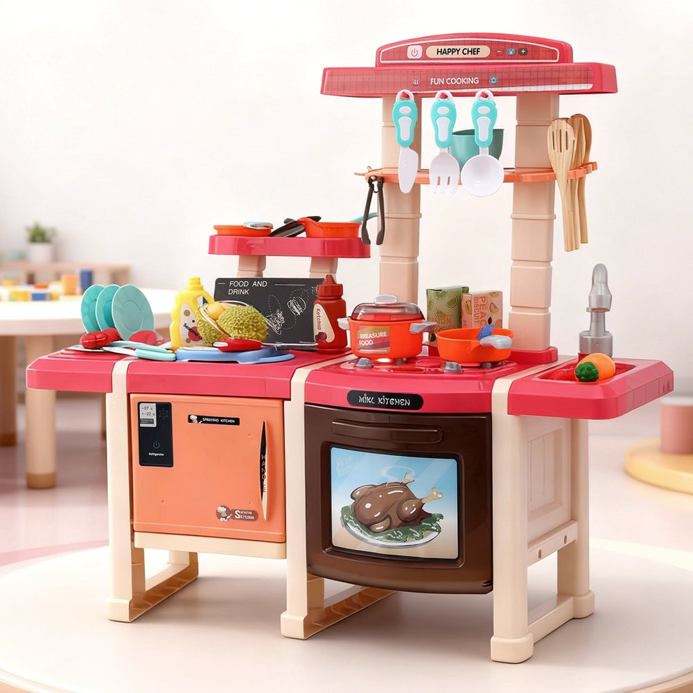 Keezi Kids Kitchen Pretend Play Set Cooking Sound Steam Light Function PLAY-KITCHEN-PK