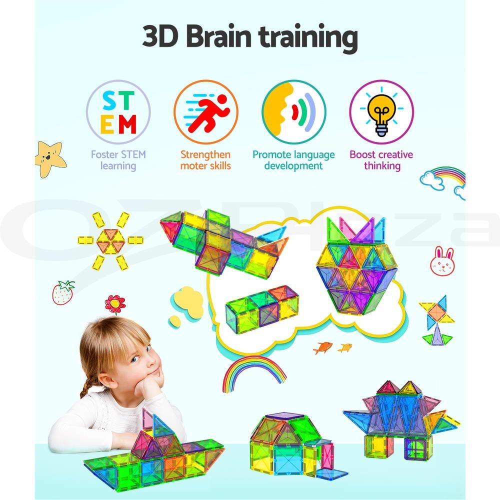 Keezi 120pcs Kids Magnetic Tiles Blocks Building Educational Toys Children Gift PLAY-MAGNETIC-120