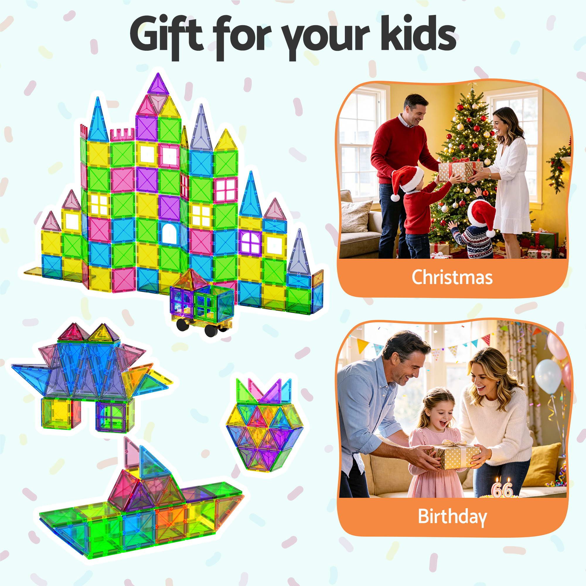 Keezi 120pcs Kids Magnetic Tiles Blocks Building Educational Toys Children Gift PLAY-MAGNETIC-120