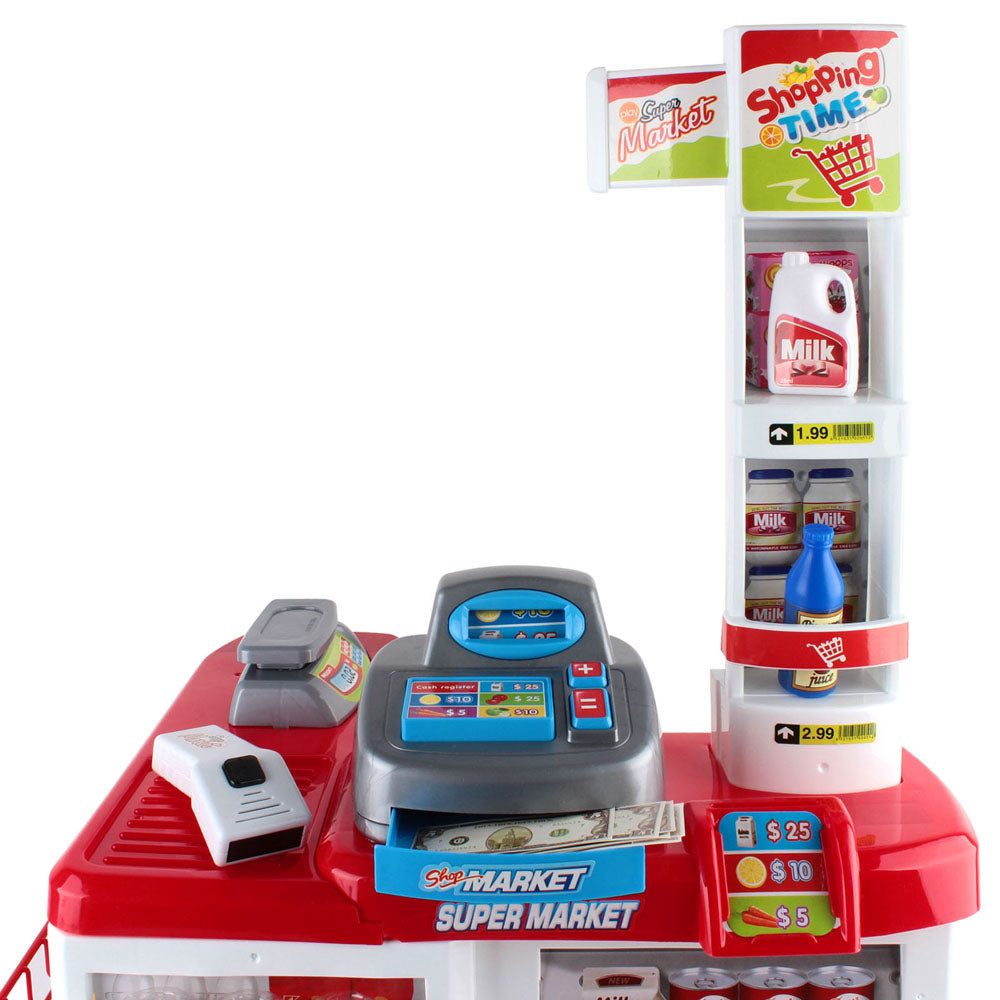 Keezi Kids Pretend Role Play Supermarket 24 Piece Playset Cash Register Trolley PLAY-MARKET-TROLLEY