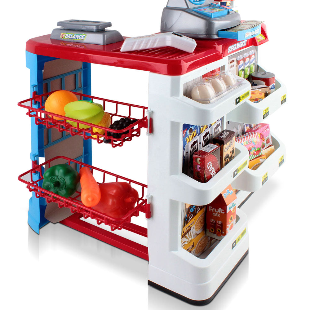 Keezi Kids Pretend Role Play Supermarket 24 Piece Playset Cash Register Trolley PLAY-MARKET-TROLLEY