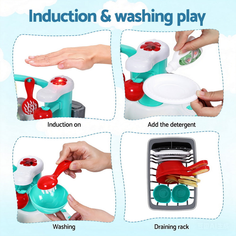 Keezi Kids Kitchen Play Set Play Pretend Sink Dishwasher Toys Green PLAY-SINK-CFL
