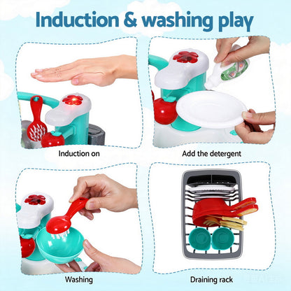 Keezi Kids Kitchen Play Set Play Pretend Sink Dishwasher Toys Green PLAY-SINK-CFL