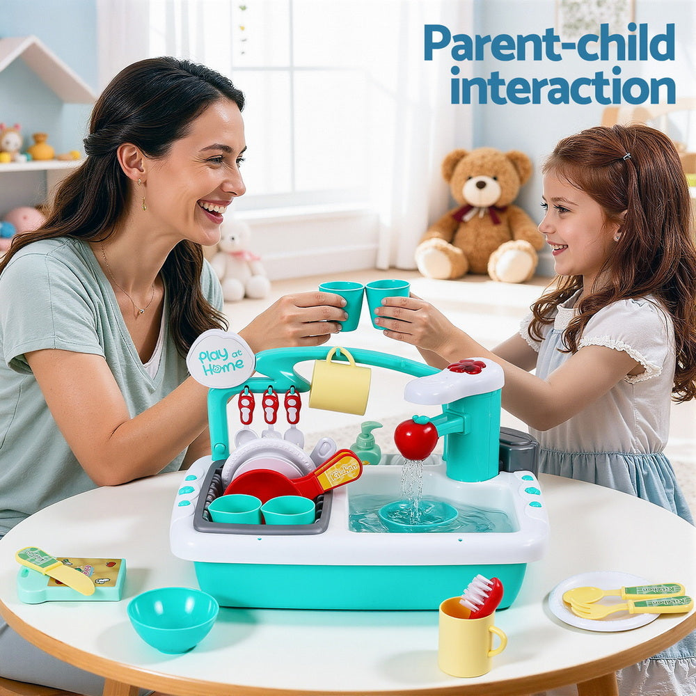 Keezi Kids Kitchen Play Set Play Pretend Sink Dishwasher Toys Green PLAY-SINK-CFL