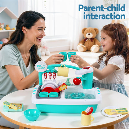 Keezi Kids Kitchen Play Set Play Pretend Sink Dishwasher Toys Green PLAY-SINK-CFL