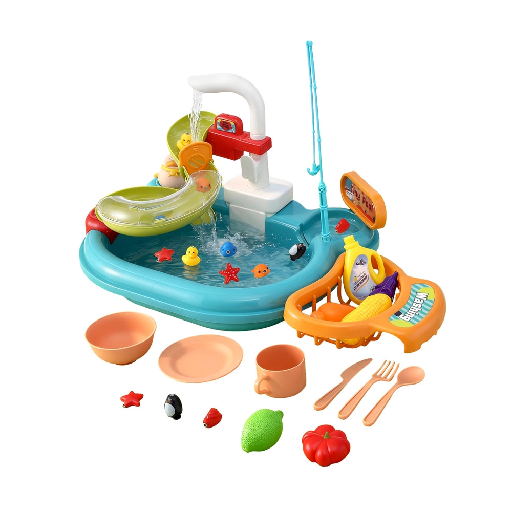 Keezi Kids Pretend Play Kitchen Sink with Faucet Floating Fishing Toys Play food PLAY-SINK-GN