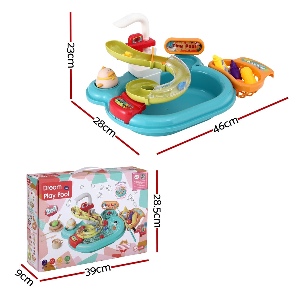 Keezi Kids Pretend Play Kitchen Sink with Faucet Floating Fishing Toys Play food PLAY-SINK-GN