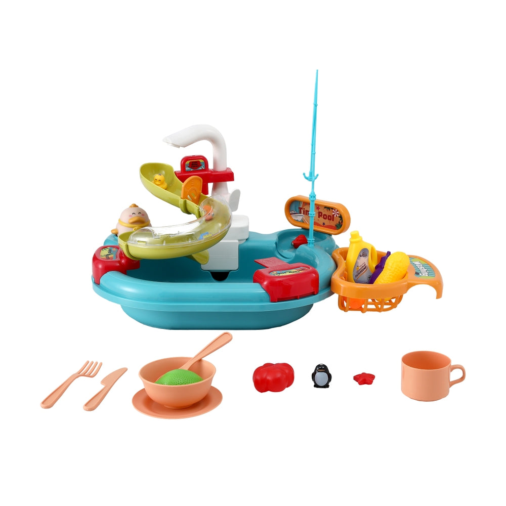 Keezi Kids Pretend Play Kitchen Sink with Faucet Floating Fishing Toys Play food PLAY-SINK-GN