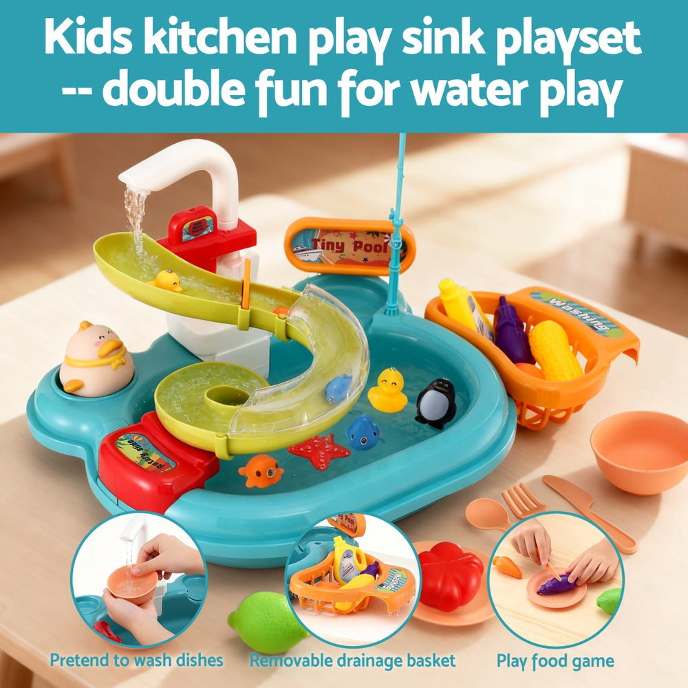 Keezi Kids Pretend Play Kitchen Sink with Faucet Floating Fishing Toys Play food PLAY-SINK-GN