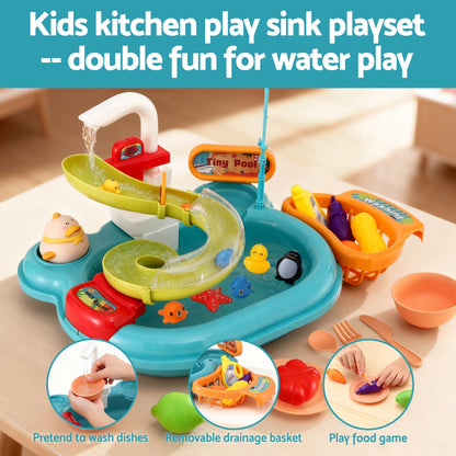 Keezi Kids Pretend Play Kitchen Sink with Faucet Floating Fishing Toys Play food PLAY-SINK-GN