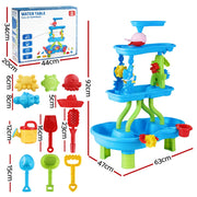 Keezi Kids Sand and Water Table 4-Tier Waterfall Sandpit Toys Beach Shovel PLAY-WATER-4LVL-BU