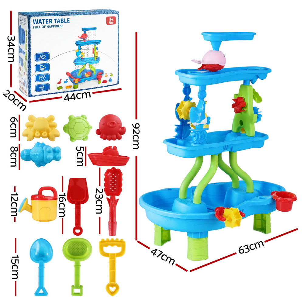 Keezi Kids Sand and Water Table 4-Tier Waterfall Sandpit Toys Beach Shovel PLAY-WATER-4LVL-BU